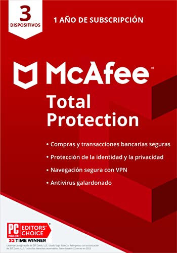 McAfee Total Protection 2022 | 3 dispositivos | 1 año | Antivirus,