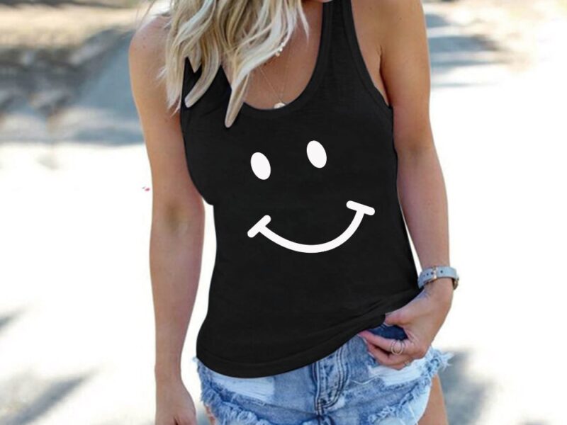 Camisetas sin mangas con estampado de Smiley para Mujer, Top deporti