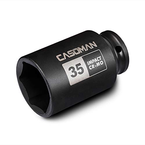 CASOMAN 1/2″ Drive x 35 mm Deep 6 PT Impact Socket, CR-MO, 1/2-inch