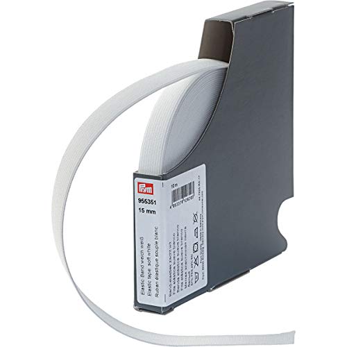 Prym 955351 Banda elástica Suave de 15 mm, Color Blanco, 57% PES 43