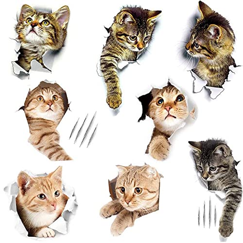 8 Piezas Lindas Pegatinas de Gatos en 3D,Pegatinas Pared Gatos Calco