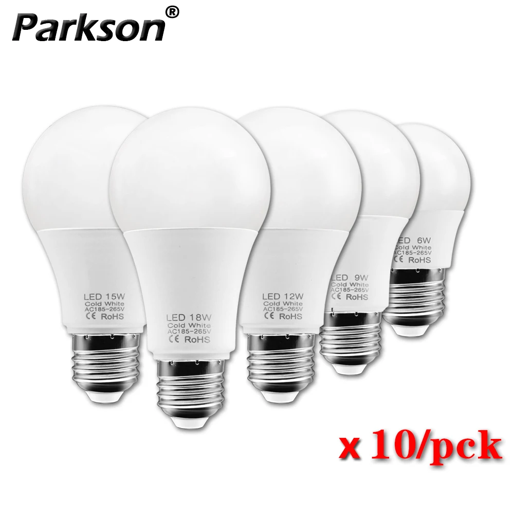 Lee más sobre el artículo 10 piezas E27 bombillas LED lámpara luz 220V 240V 18W 15W 12W 9W 6W