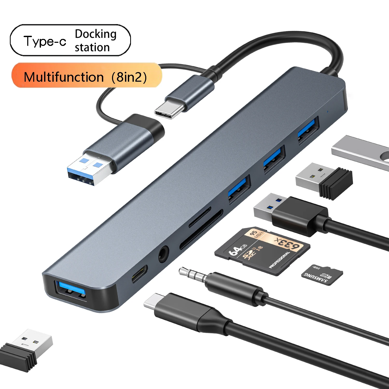 Lee más sobre el artículo Hub USB C 8 en 1, 4 puertos USB, 1 conector USB-C, lector de tarjeta