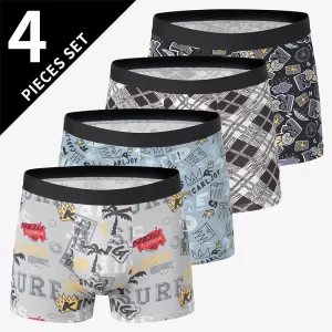 Lee más sobre el artículo Paquete de 4 ropa interior tipo bóxer estampada a la moda para hombr