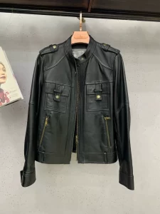 Lee más sobre el artículo Chaqueta de piel de oveja de cuero genuino, bolsillos cortos con cre