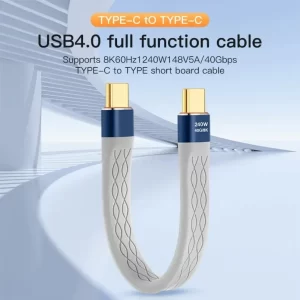 Lee más sobre el artículo Cable plano corto USB C a USB C 240W carga rápida 40Gbps 8K vídeo FP