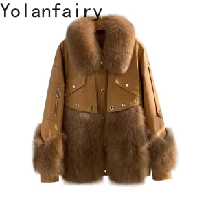 Lee más sobre el artículo YOLANFAIRY, abrigo corto de invierno de piel auténtica y piel, chaqu