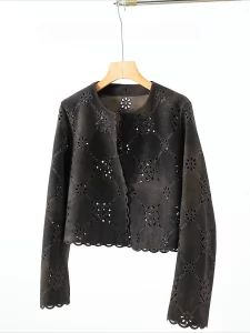 Lee más sobre el artículo Chaqueta de cuero de ante auténtico para mujer, abrigo de moda Vinta