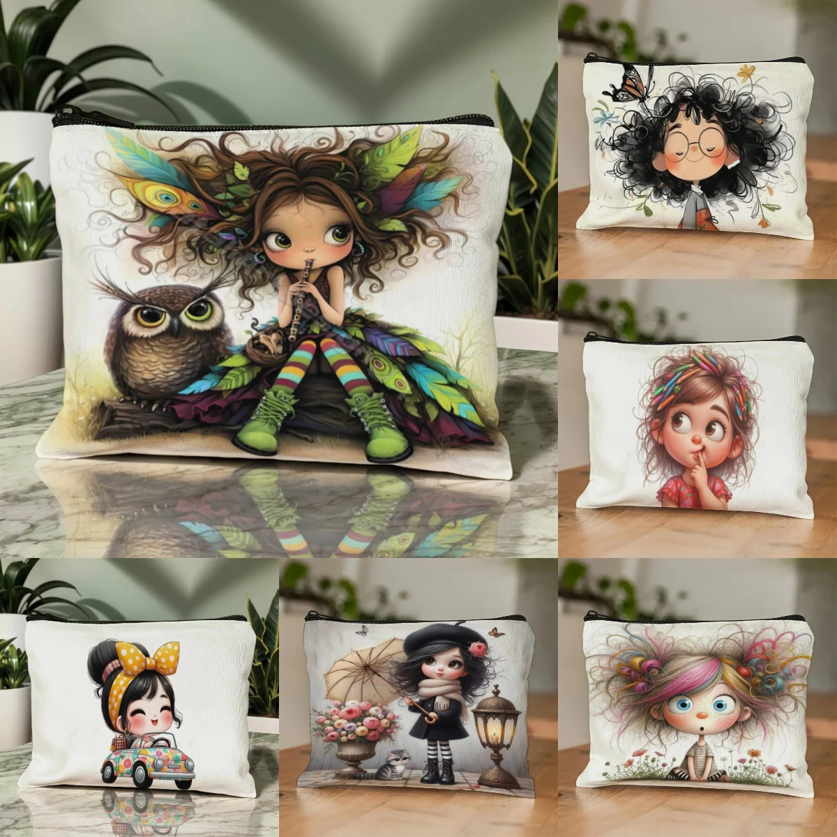 Lee más sobre el artículo Bolsa de maquillaje de chica de dibujos animados, bolsa de aseo con