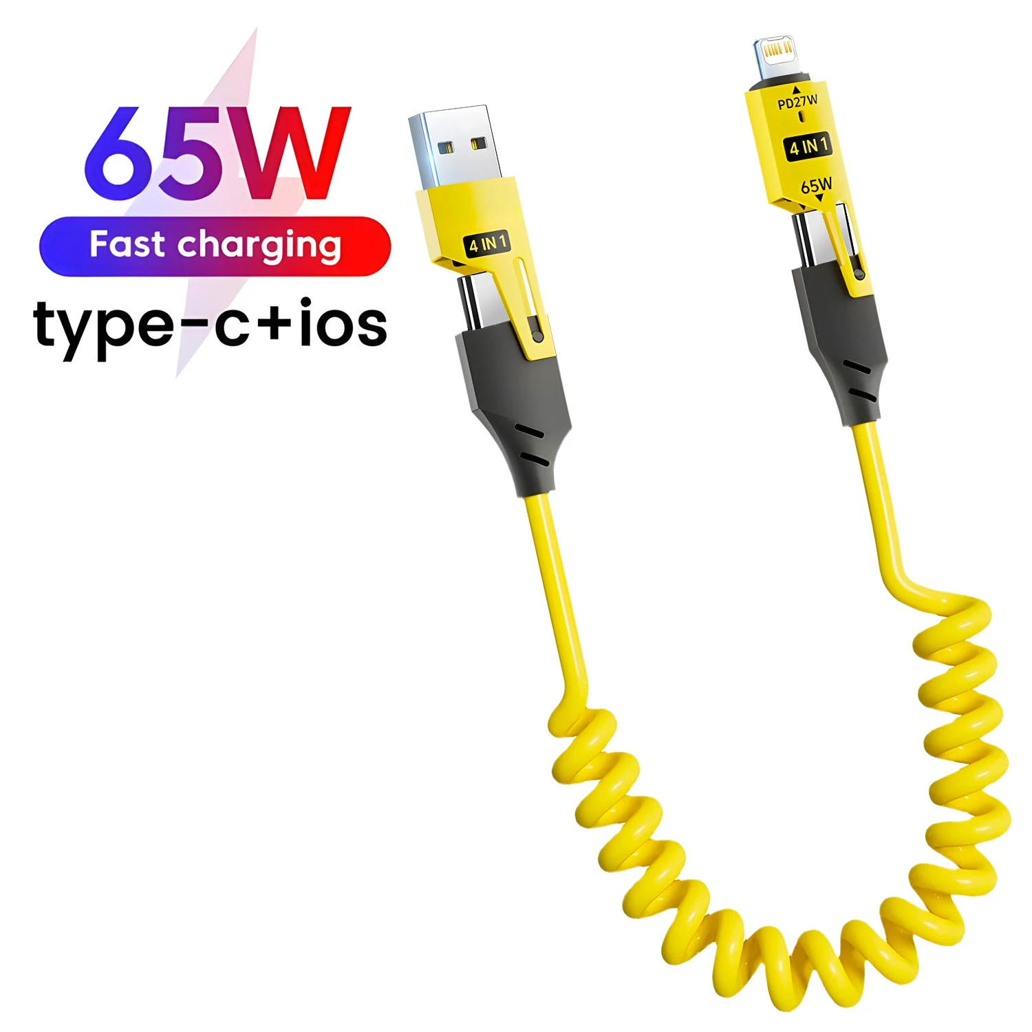Lee más sobre el artículo 65W 4 en 1 Cable de datos corto de resorte 6A USB tipo C resorte tel