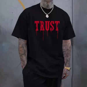 Lee más sobre el artículo Camiseta de moda con estampado de letras de confianza para hombre,am