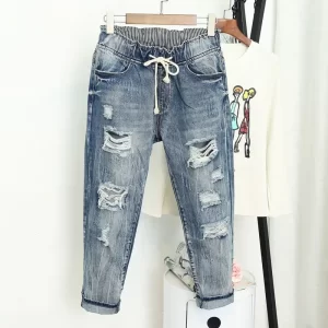 Lee más sobre el artículo Pantalones Vaqueros rasgados para Mujer, Vaqueros de cintura alta, h