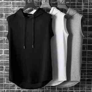 Lee más sobre el artículo Chalecos sin mangas con capucha y cuello de corbata para hombre, cam