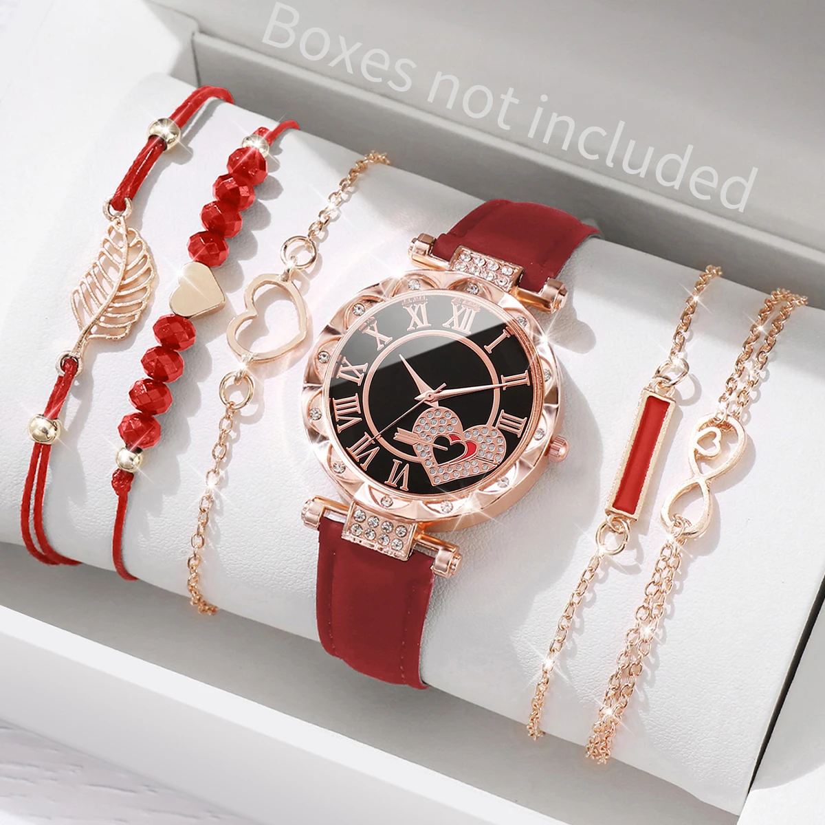 Lee más sobre el artículo 6 unids/set reloj de mujer moda Roma corazón dial banda de cuero rel