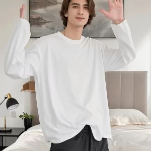 Lee más sobre el artículo Camiseta de manga larga de algodón para hombre, Top informal con cue