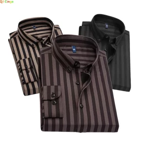Lee más sobre el artículo Camisa de manga larga a rayas Para Hombre, camisa de botonadura únic