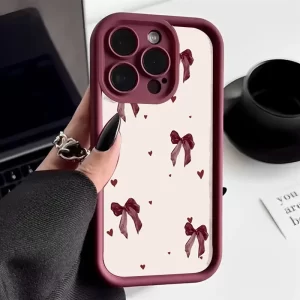 Lee más sobre el artículo Funda de teléfono con diseño artístico de corazón y lazo rojo vino p