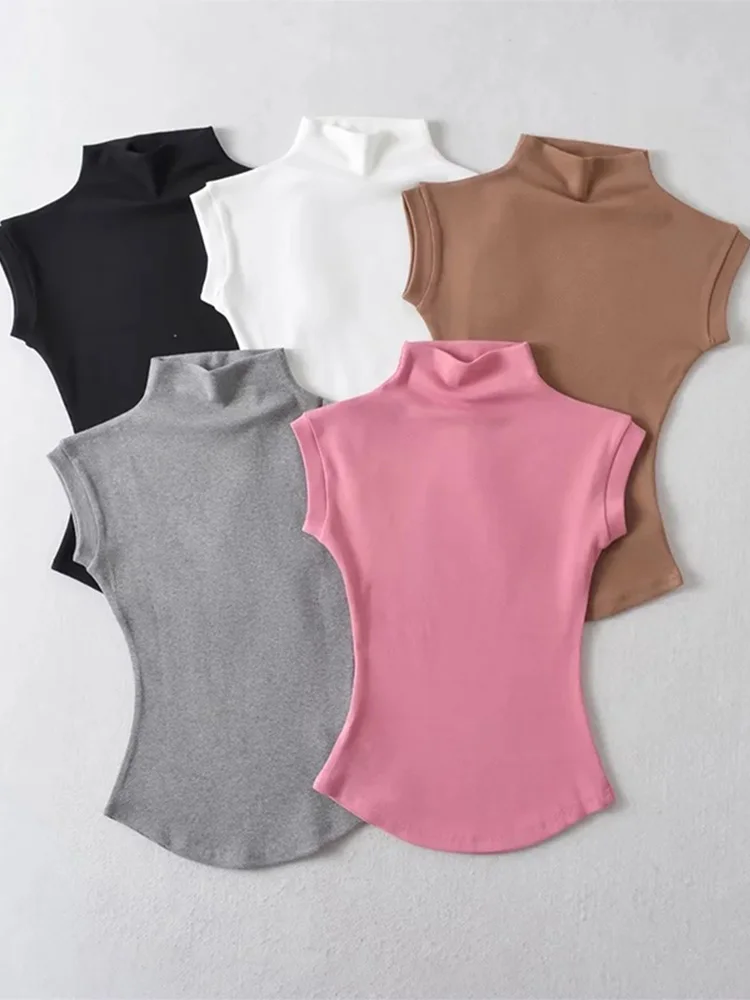 Lee más sobre el artículo Camisetas sin mangas con cuello alto para mujer, Tops sexys de veran