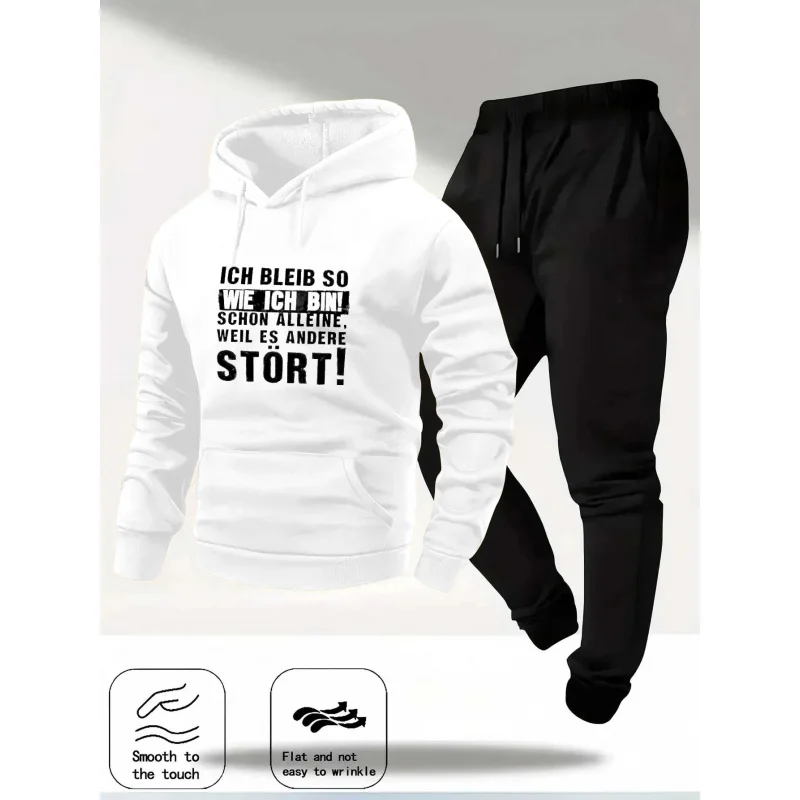 Lee más sobre el artículo Conjunto con capucha, pantalones de chándal blancos y negros, estamp