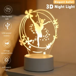 Lee más sobre el artículo Luz nocturna 3D de Ballet Girl: luz cálida USB, decoración creativa