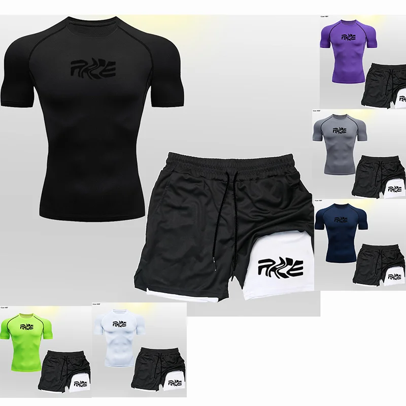 Lee más sobre el artículo 2026Traje deportivo de compresión para hombre, camiseta de manga cor