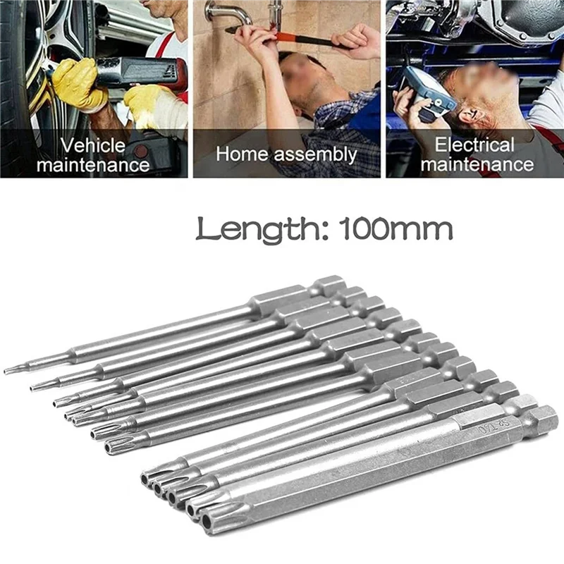 En este momento estás viendo A53Q-26Pcs Juego de puntas de destornillador largo Torx de 100 mm, j