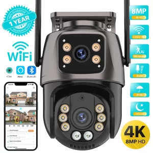Lee más sobre el artículo Cámara PTZ 4K 8MP HD Wifi para exteriores 4MP lente Dual pantalla AI