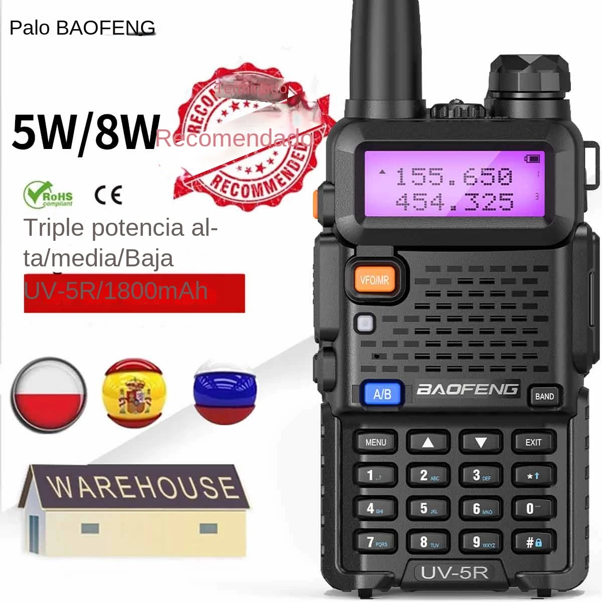 Lee más sobre el artículo Baofeng UV-5R 8W verdadero alta potencia 8/5W potente Walkie Talkie
