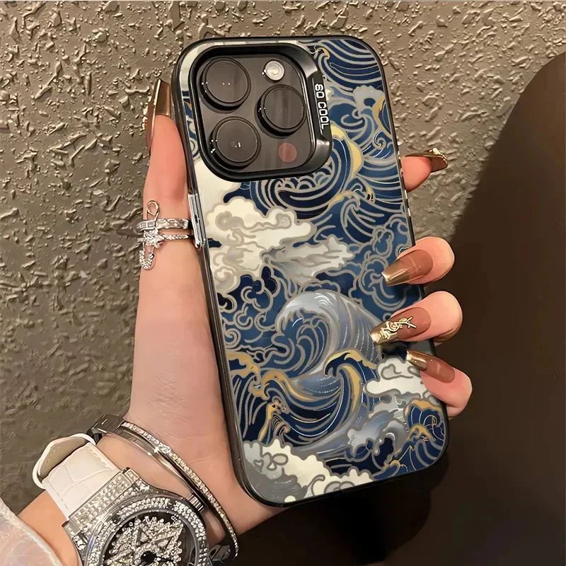 Lee más sobre el artículo Funda IMD plateada electrochapada de ondas japonesas para IPhone 16