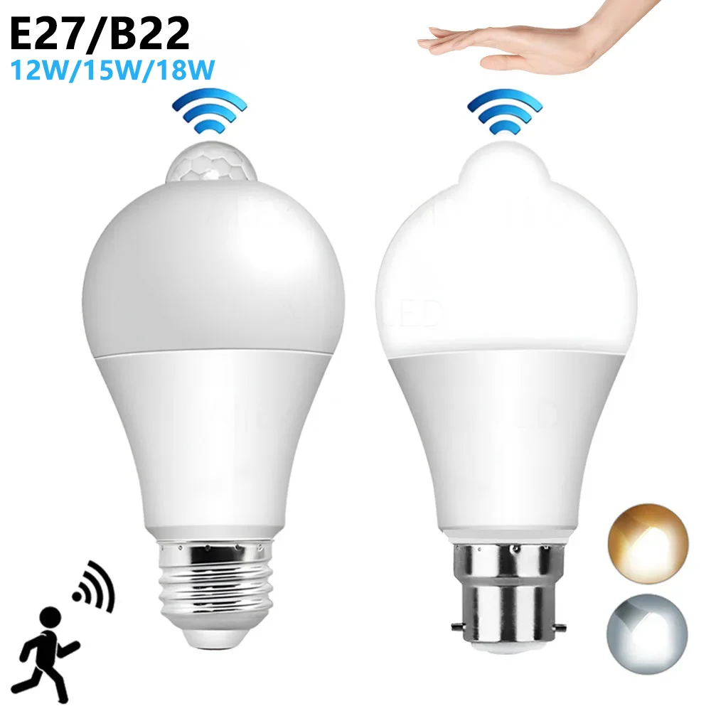 Lee más sobre el artículo Luz LED con Sensor de movimiento, 220V, 110V, E27, B22, 12W, 15W, 18