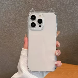 Lee más sobre el artículo Funda de teléfono transparente con orejas 3D de gato para iPhone 17