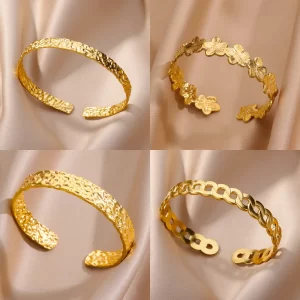 Lee más sobre el artículo Brazalete ajustable para mujer, pulsera de acero inoxidable, resiste