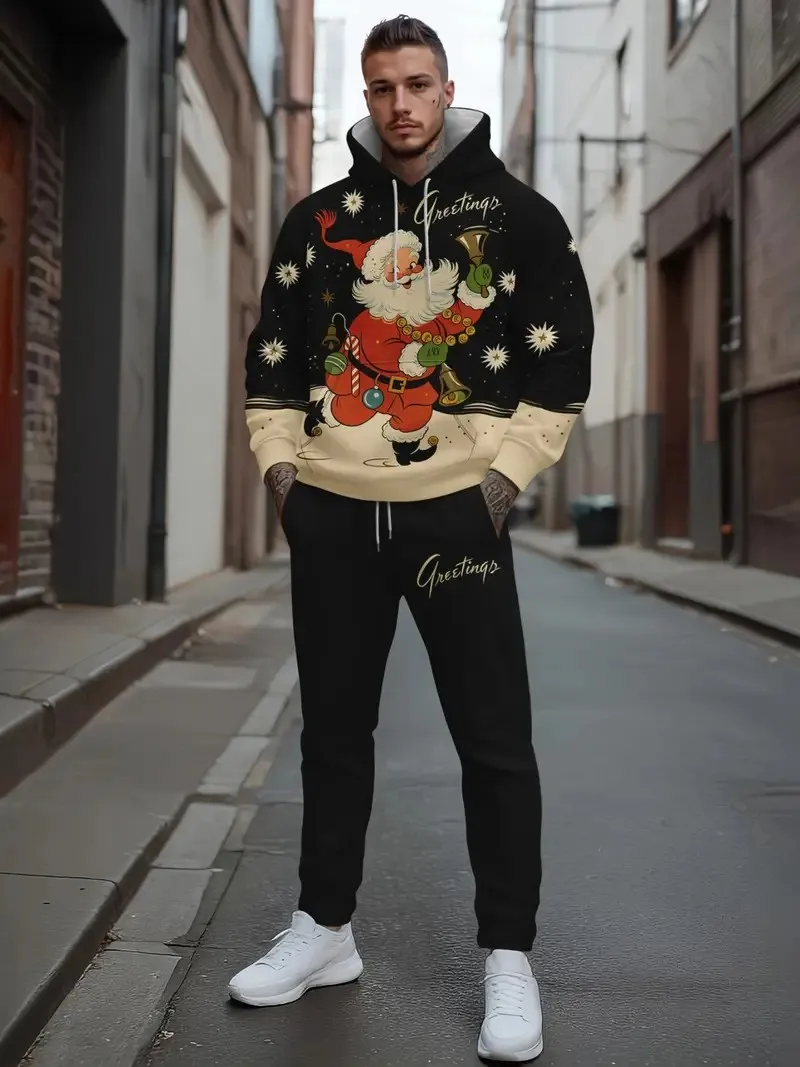 Lee más sobre el artículo Conjunto de sudadera con capucha de Papá Noel para hombre, moda navi