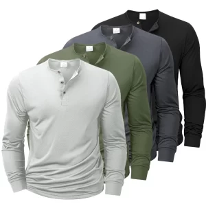 Lee más sobre el artículo Nuevas camisetas Henley para hombre, camisetas básicas informales de