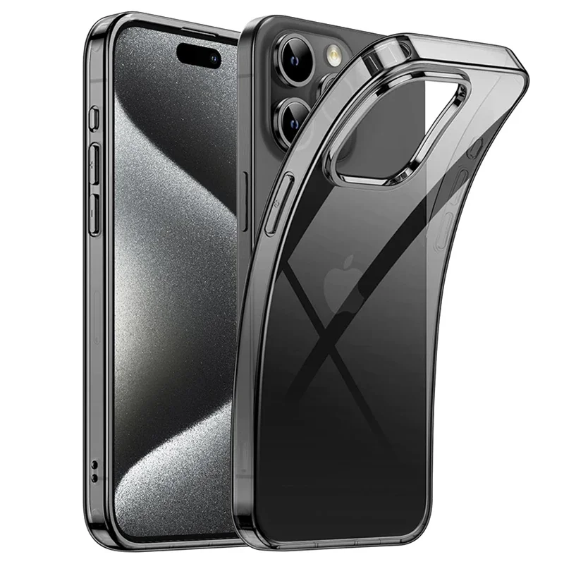 En este momento estás viendo Funda de TPU suave de silicona negra transparente para iPhone, carca