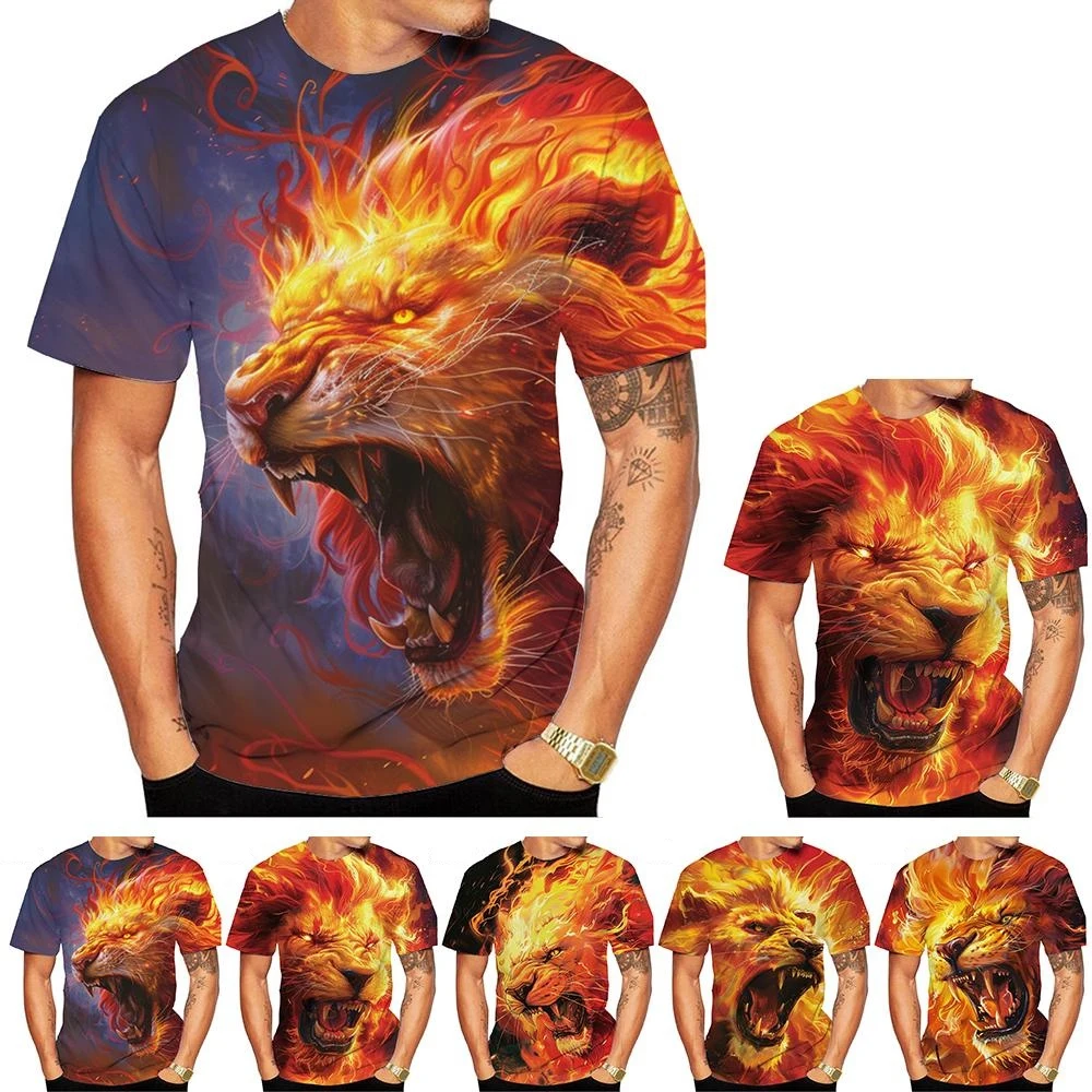Lee más sobre el artículo Camiseta con estampado de León para hombre y mujer,camisa de cuello
