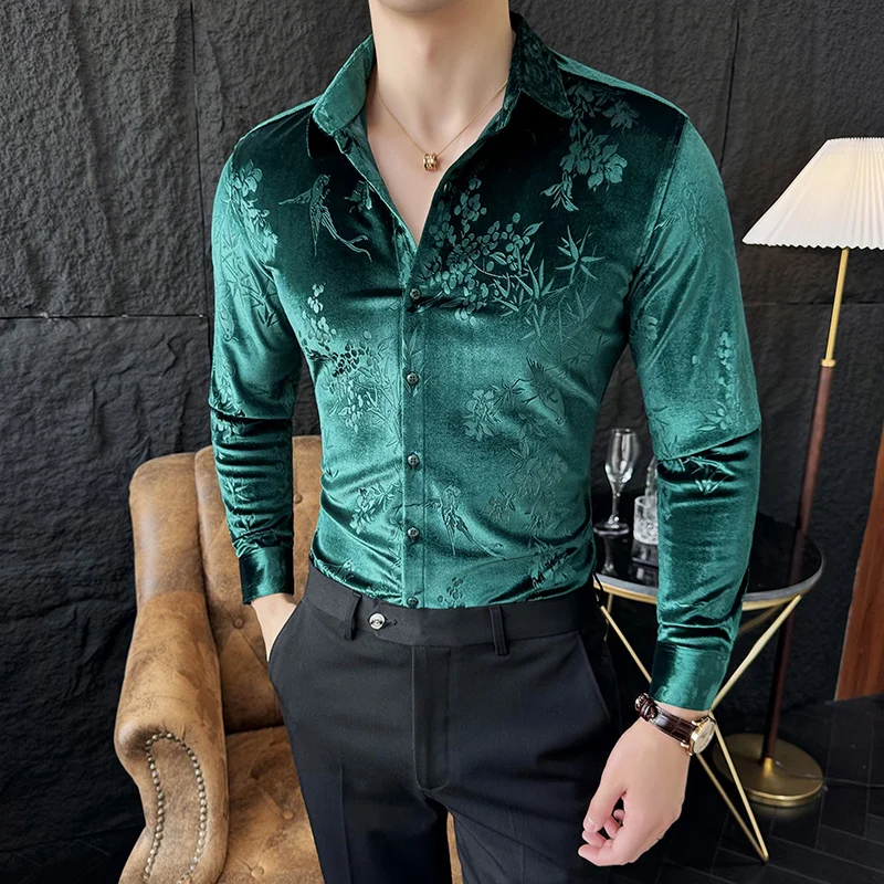 Lee más sobre el artículo Camisa de terciopelo de lujo Para Hombre, camisas de vestir informal