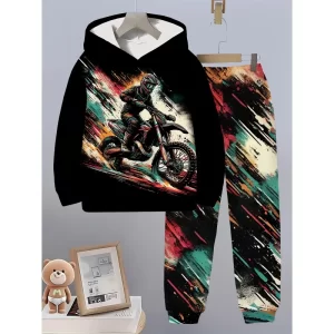 Lee más sobre el artículo Conjunto de sudadera con capucha de manga larga con diseño impreso e