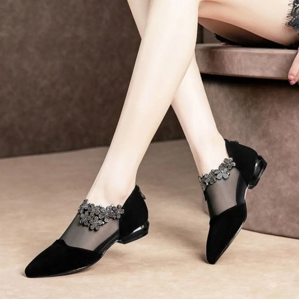 Lee más sobre el artículo Zapatos puntiagudos con diseño de agua de red, botas de malla con ta