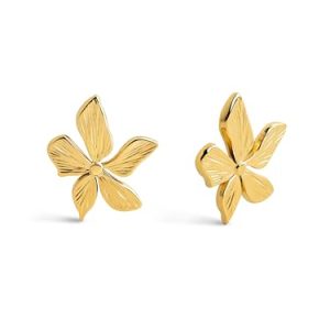 SINGULARU – Pendientes Jasmine. Pendientes Flor de Acero Inoxidable con Baño en Oro de 18Kt. Cierre Tuerca a Presión. Joyas para Mujer