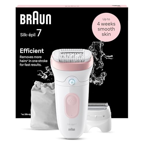 REBAJADO: Braun Silk-épil 7, Depiladora Eléctrica Mujer Para Una Eliminación Del Vello Fácil, Depilación En Seco Y En Mojado, Con Cabezal De Rasuradora, Piel Suave Duradera, 7-030, Blanco/Flamenco rebajado hoy