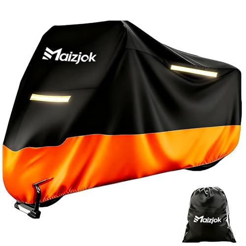 Maizjok Funda Moto Impermeable, Cubierta Moto Exterior Interior 210D Poliéster, Capa Protector Lluvia y UV para Cubre Motocicleta Calle/Deportiva/Aventure/Cruiser/Touring XXL Grande (275x105x125 cm)