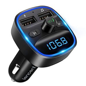 LENCENT Transmisor FM Bluetooth para Coche, Manos Libres Inalámbrico Reproductor MP3 Coche, Adaptador de Radio con Dual USB 5V/2.4A & 1A, Soporte Tarjetas SD, USB y Flash Drive