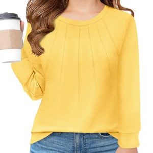 CHOLLO: Haloumoning Camiseta de manga larga para niñas, camiseta básica de cuello redondo, tops de otoño de un solo color, casual, parte superior básica para niños, amarillo, 11-12 años con oferta