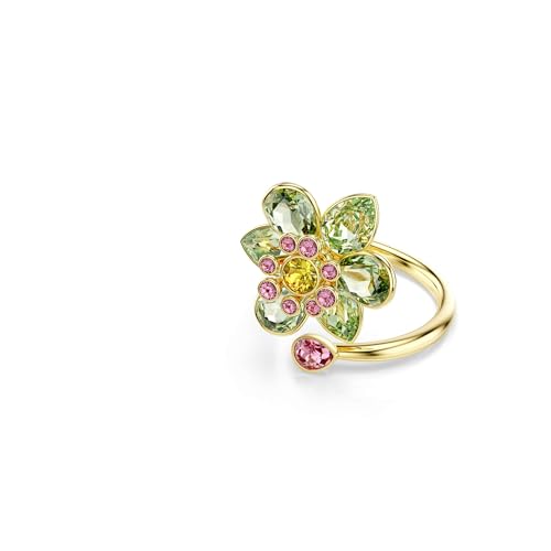 DESCUENTO: Swarovski Anillo Abierto Idyllia, Banda que se Enrosca Alrededor del Dedo con una Flor Central Elaborada con Cristales Verdes, Rosas y Amarillos, Tallas Mixtas, Flor, Baño Tono Oro, Verde al mejor precio