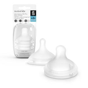 OPORTUNIDAD: Suavinex, Pack de 2 Tetinas Fisiológicas Sx Pro de Silicona, para Biberones Suavinex, de Flujo Medio , para Leche, Zumo o Agua, +3 Meses, con Válvula Anticólico, 2 Unidades con descuento