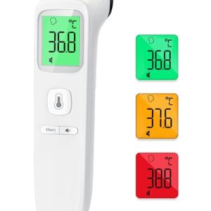 CHOLLO: Viproud Termómetro digital infrarrojo sin contacto para frente, retroiluminación de tres colores, medición precisa, alarma de fiebre, apto para bebés, niños y adultos, color blanco