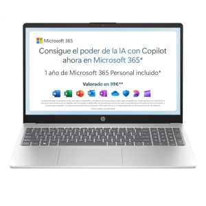 OPORTUNIDAD: HP 15-fd0261ns – Ordenador portátil de 15.6″ FHD Plata – Teclado Español – Incluye Microsoft 365 Personal 12 Meses en promoción