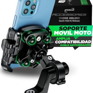 OPORTUNIDAD: MOGGAM Soporte Movil Moto Antivibración de Aluminio CNC con Liberación Rápida y Rotación 360° para Manillar Espejo Retrovisor y Barras 12–14 mm Compatible con Scooter Bicicleta y Patinete Eléctrico rebajado hoy