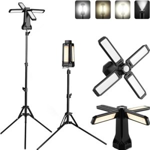 TOP VENTAS: eSynic Luz de Trabajo LED Recargable con Trípode 16000mAh Regulable Cuatro Paneles Foco LED Exterior 4000 Lúmenes Linterna Camping Portátil Garaje Taller Mecánico con Imán Gancho SOS IP66 rebajado hoy